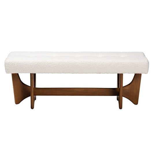 Baxton Studio - Theo Dining Bench in White/Walnut Brown - BBT5368-Cream/Walnut-Bench view 2