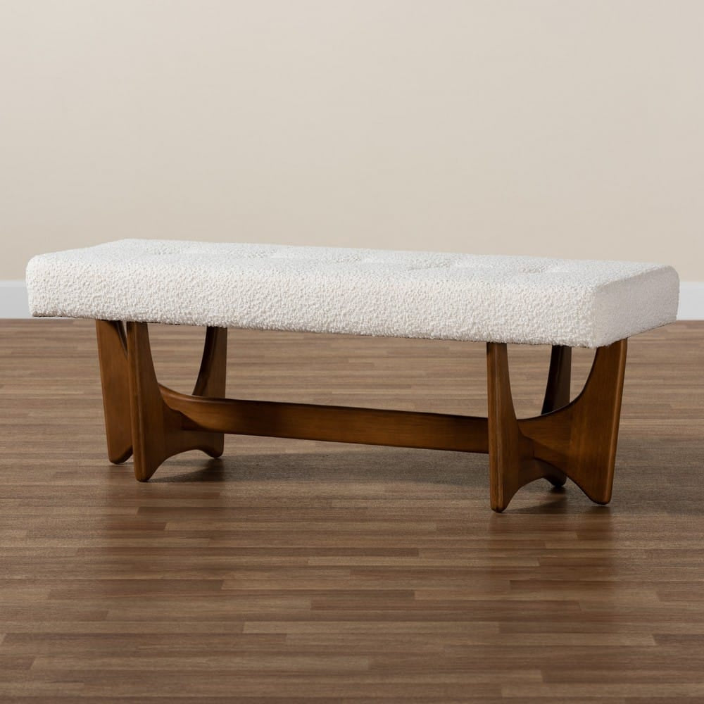 Baxton Studio - Theo Dining Bench in White/Walnut Brown - BBT5368-Cream/Walnut-Bench view 7