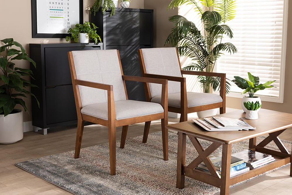 Baxton Studio - Theresa Chair Set of 2 - BBT5390-Greyish Beige/Walnut-CC view 8