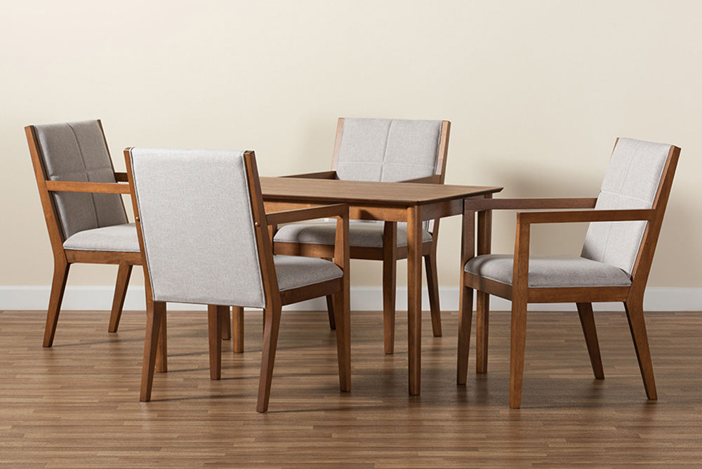 Baxton Studio - Theresa Dining Set - BBT5390-Greyish Beige/Walnut-5PC Dining Set view 9