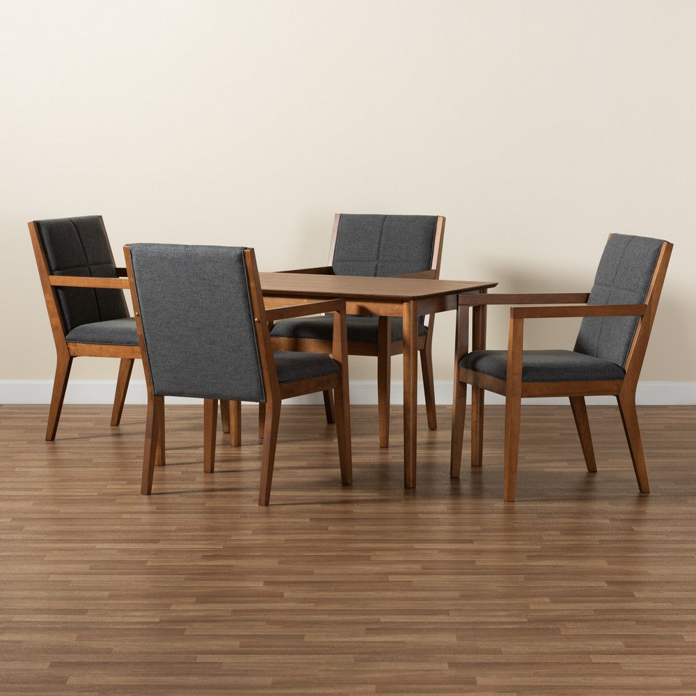 Baxton Studio - Theresa Dining Set in Dark Grey/Walnut Brown - BBT5390-Dark Grey/Walnut-5PC Dining Set view 9