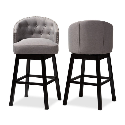 Baxton Studio - Theron Set of 2 Bar Stools in Gray/Espresso - BBT5210B-Grey-BS view 2