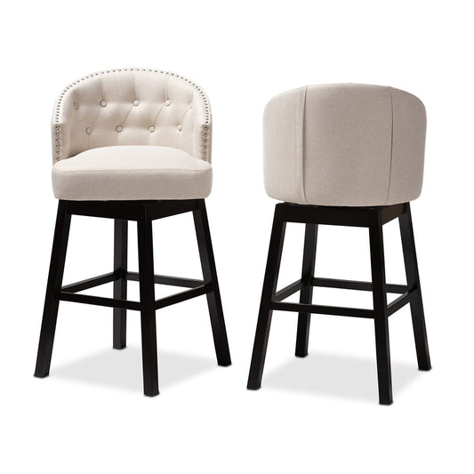 Baxton Studio - Theron Set of 2 Bar Stools in Light Beige/Espresso - BBT5210B-Light Beige-BS view 2