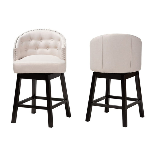 Baxton Studio - Theron Set of 2 Counter Stools in Beige/Espresso Brown - BBT5210C-Light Beige/Dark Brown-CS view 2