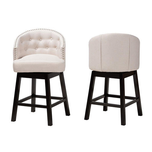 Baxton Studio - Theron Set of 2 Counter Stools in Beige/Espresso Brown - BBT5210C-Light Beige/Dark Brown-CS view 2