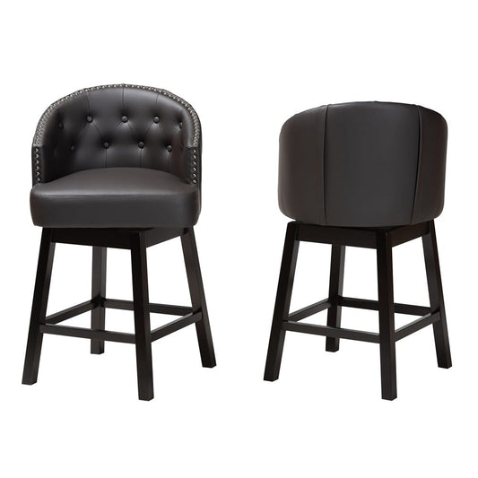 Baxton Studio - Theron Set of 2 Counter Stools in Dark Brown/Espresso Brown - BBT5210C-Brown/Dark Brown-CS view 2