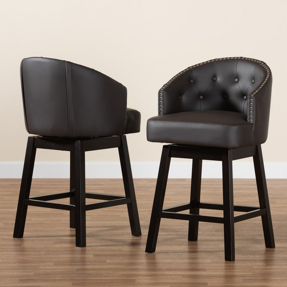Baxton Studio - Theron Set of 2 Counter Stools in Dark Brown/Espresso Brown - BBT5210C-Brown/Dark Brown-CS view 8