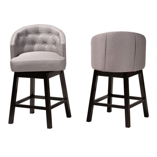 Baxton Studio - Theron Set of 2 Counter Stools in Grey/Espresso Brown - BBT5210C-Grey/Dark Brown-CS view 2