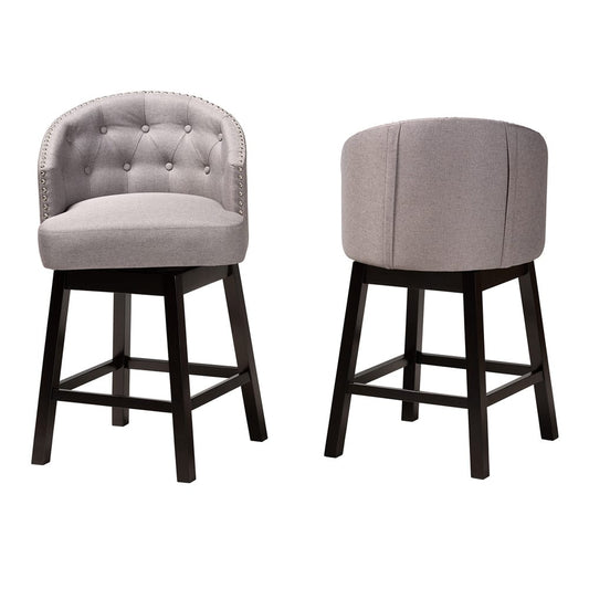 Baxton Studio - Theron Set of 2 Counter Stools in Grey/Espresso Brown - BBT5210C-Grey/Dark Brown-CS view 2