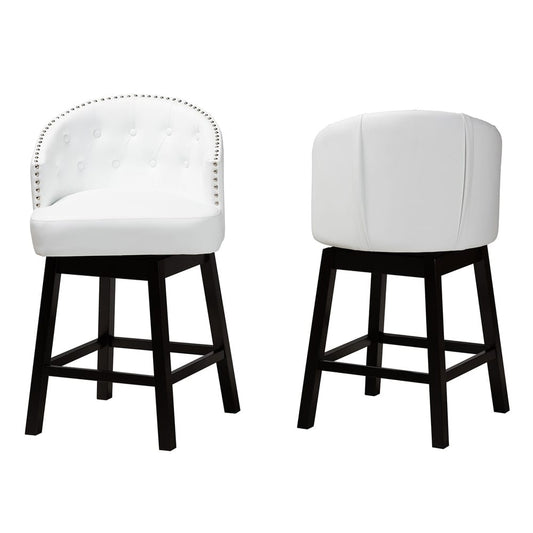 Baxton Studio - Theron Set of 2 Counter Stools in White/Espresso Brown - BBT5210C-White/Dark Brown-CS view 2