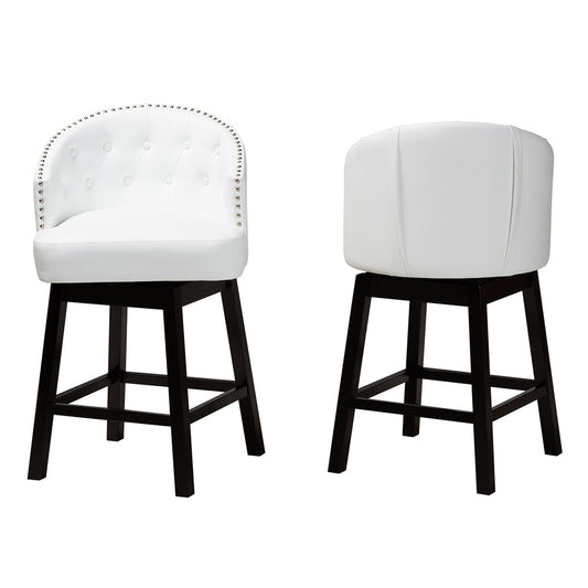 Baxton Studio - Theron Set of 2 Counter Stools in White/Espresso Brown - BBT5210C-White/Dark Brown-CS view 2