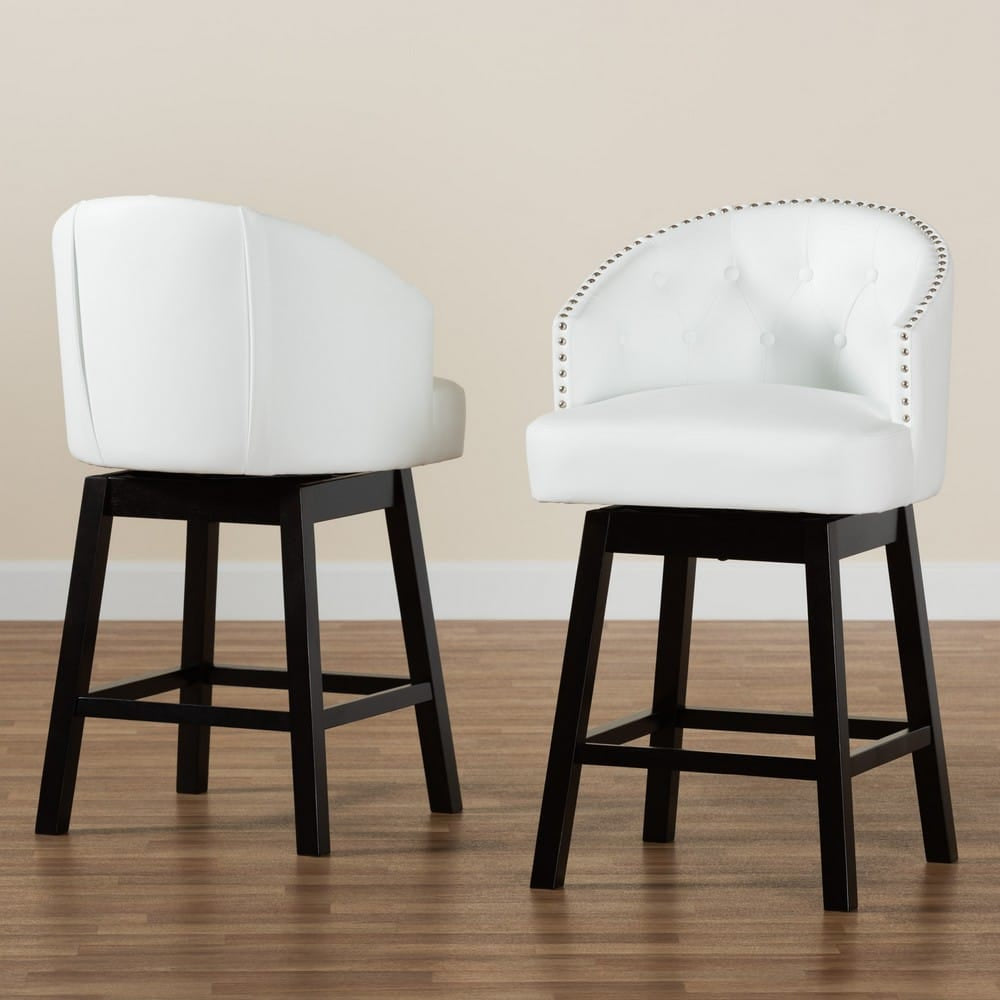 Baxton Studio - Theron Set of 2 Counter Stools in White/Espresso Brown - BBT5210C-White/Dark Brown-CS view 8