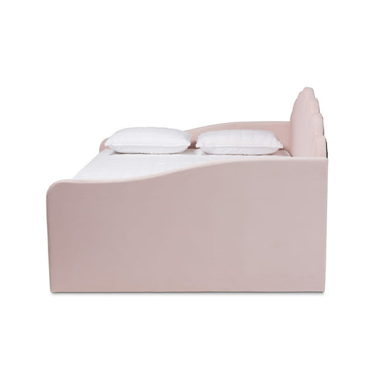 Baxton Studio - Timila Queen Size Daybed in Light Pink - BBT61078-Light Pink Velvet-Daybed-Queen view 2