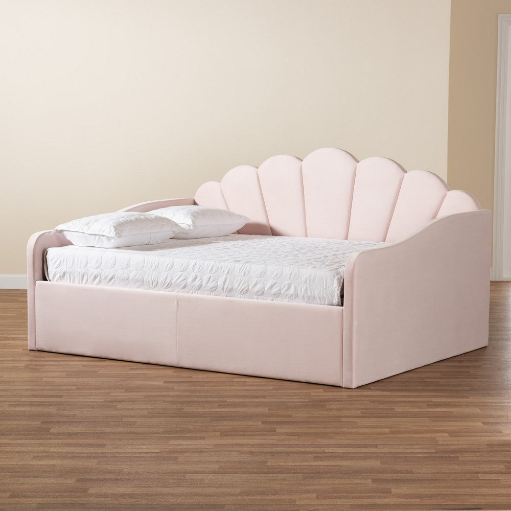 Baxton Studio - Timila Queen Size Daybed in Light Pink - BBT61078-Light Pink Velvet-Daybed-Queen view 8