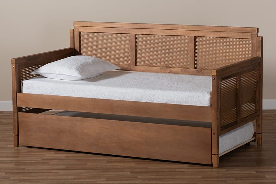 Baxton Studio - Toveli Twin Size Daybed with Trundle in Ash walnut - MG0015-Ash Walnut Rattan-Daybed-T/T view 10