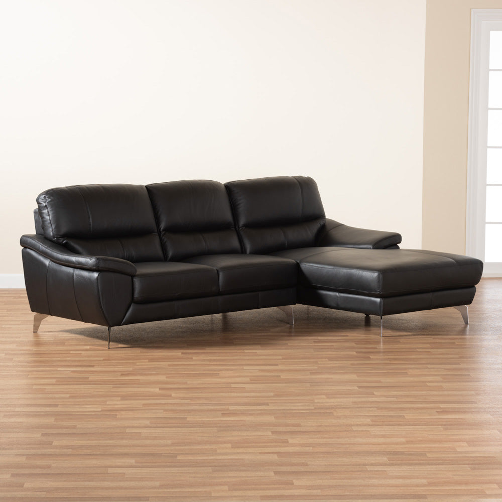 Baxton Studio - Townsend Sectional Sofa in Black/Silver - LSG6001L-Sectional-Full Leather-Black-Dakota 06 view 6