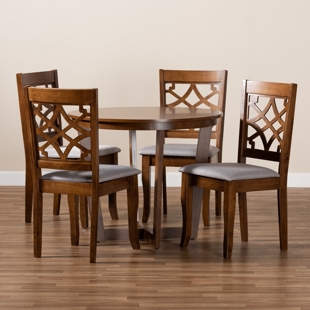 Baxton Studio - Tricia Dining Set in Grey/walnut brown - Tricia-Grey/Walnut-5PC Dining Set view 7