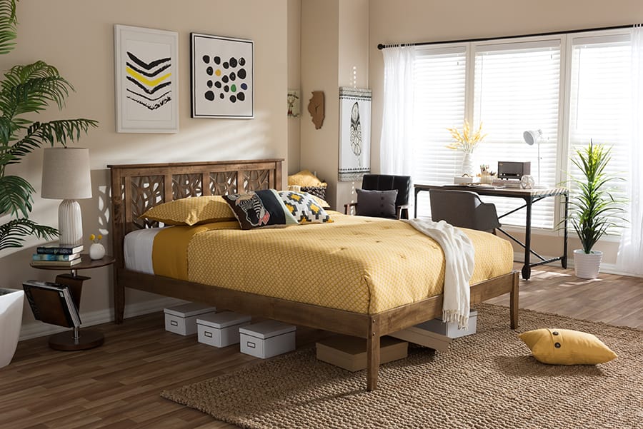 Baxton Studio - Trina Queen Size Bed in "Walnut" Brown - SW8019-Walnut-M17-Queen view 5