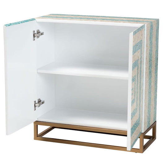Baxton Studio - Utari Storage Cabinet in Mosaic Beige/Blue/White/Gold - F232-FT85- Cabinet view 2