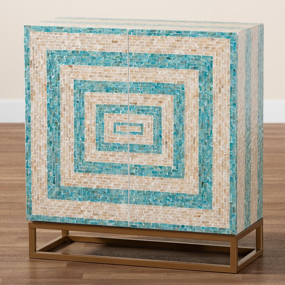 Baxton Studio - Utari Storage Cabinet in Mosaic Beige/Blue/White/Gold - F232-FT85- Cabinet view 9
