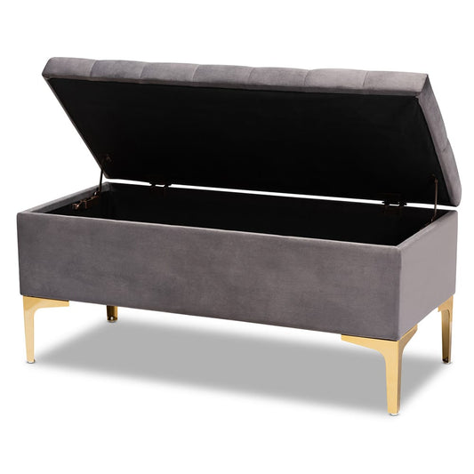 Baxton Studio - Valere Storage Ottoman in Grey/Gold - WS-H68-GD-Grey Velvet/Gold-Otto view 2