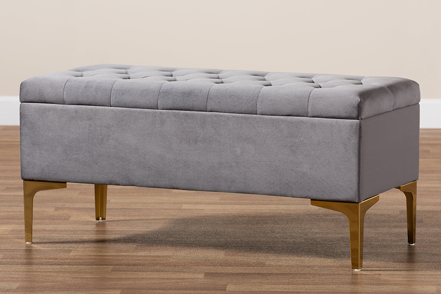 Baxton Studio - Valere Storage Ottoman in Grey/Gold - WS-H68-GD-Grey Velvet/Gold-Otto view 10