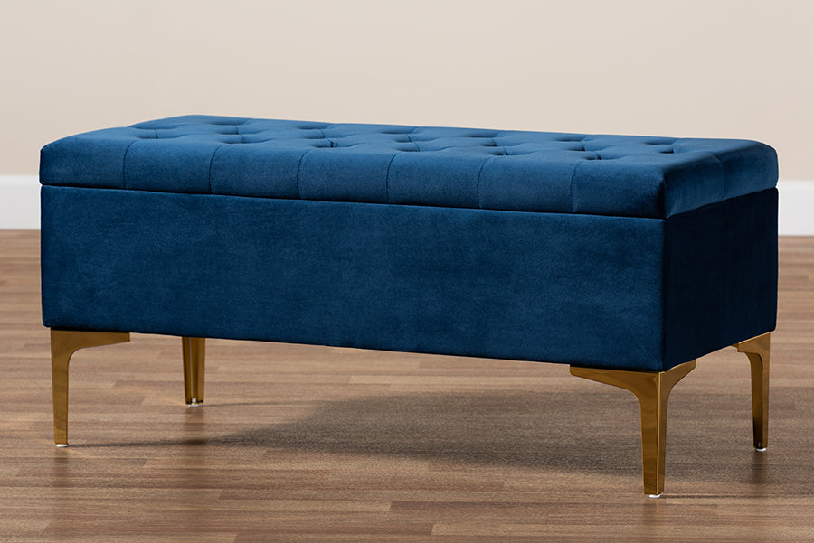 Baxton Studio - Valere Storage Ottoman in Navy Blue/Gold - WS-H68-GD-Navy Blue Velvet/Gold-Otto view 10