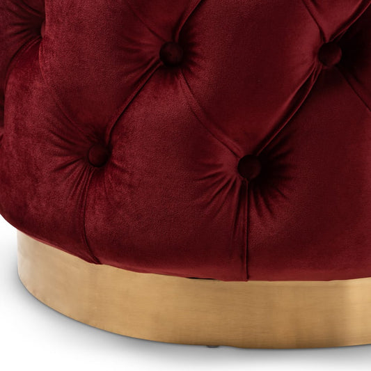 Baxton Studio - Valeria Ottoman in Burgundy/Gold - TSFOT030-Burgundy/Gold-Otto view 2