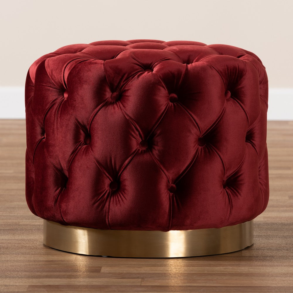 Baxton Studio - Valeria Ottoman in Burgundy/Gold - TSFOT030-Burgundy/Gold-Otto view 4