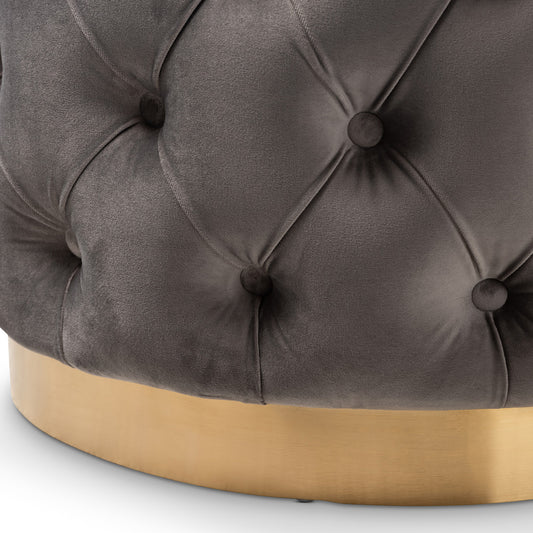 Baxton Studio - Valeria Ottoman in Gray/Gold - TSFOT030-Slate Grey/Gold-Otto view 2