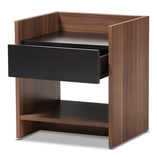 Baxton Studio - Vanda Nightstand in Black/"Walnut" Brown - VDNT0014-Walnut/Black-NS view 2