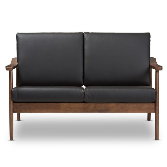 Baxton Studio - Venza Loveseat in Black/"Walnut" Brown - Venza-Black/Walnut Brown-LS view 2