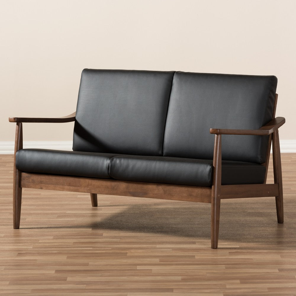 Baxton Studio - Venza Loveseat in Black/"Walnut" Brown - Venza-Black/Walnut Brown-LS view 8