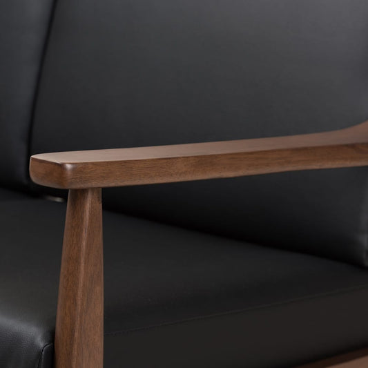 Baxton Studio - Venza Sofa Set in Black/"Walnut" Brown - Venza-Black/Walnut Brown-3PC-Set view 2