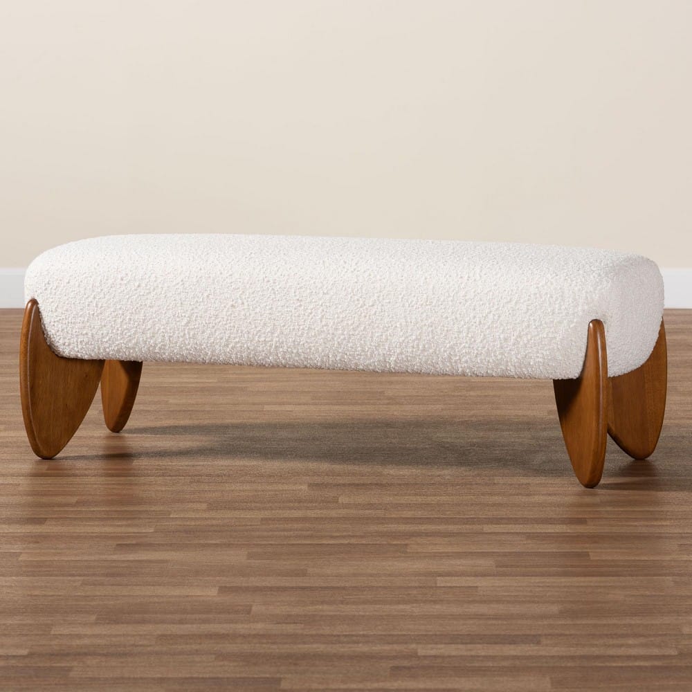 Baxton Studio - Vinicio Bench in Cream/Walnut Brown - BBT5520-Cream-Bench view 7