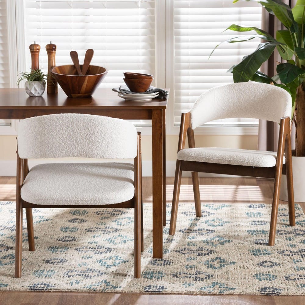 Baxton Studio - Virden Set of 2 Dining Chairs in White/Walnut Brown - Virden-White Boucle/Walnut-DC view 7