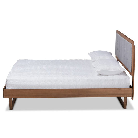 Baxton Studio - Viviana Full Size Bed in Light Gray/Walnut - Viviana-Light Grey/Ash Walnut-Full view 2