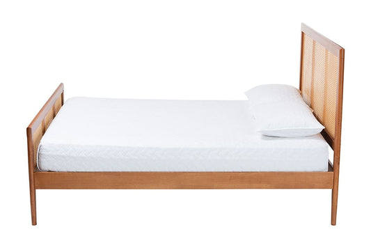 Baxton Studio - Walthard King Size Bed - SW8632-Light Walnut/Rattan-King view 2