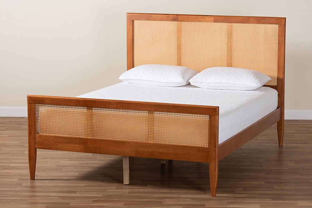 Baxton Studio - Walthard King Size Bed - SW8632-Light Walnut/Rattan-King view 8