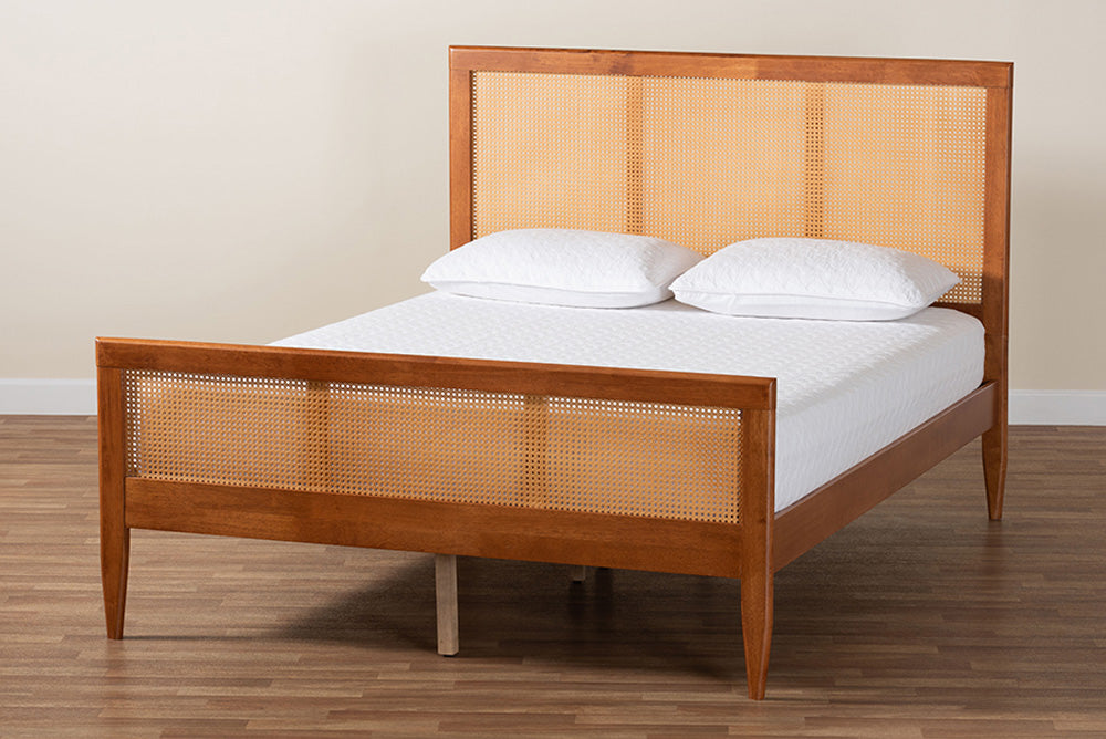 Baxton Studio - Walthard King Size Bed - SW8632-Light Walnut/Rattan-King view 8
