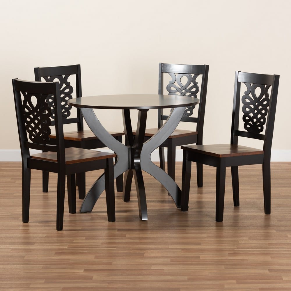 Baxton Studio - Wanda Dining Set in Dark Brown/Walnut Brown - Wanda-Dark Brown/Walnut-5PC Dining Set view 8