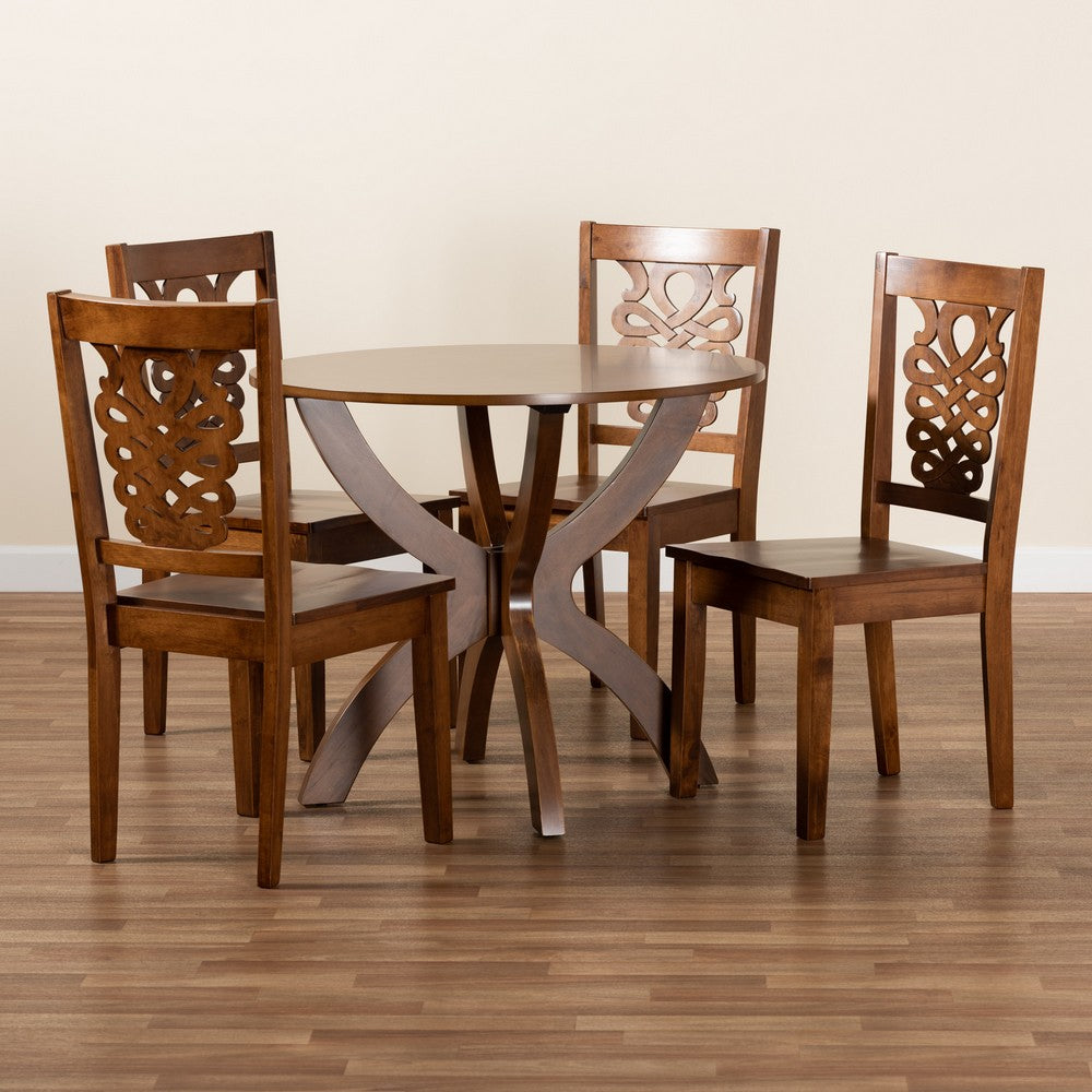 Baxton Studio - Wanda Dining Set in Walnut Brown - Wanda-Walnut-5PC Dining Set view 8