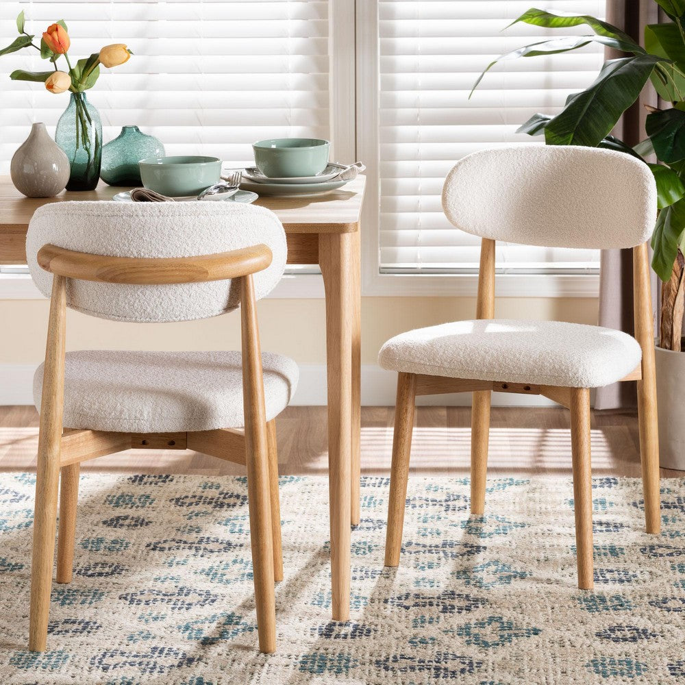 Baxton Studio - Wattsu Set of 2 Dining Chairs in White/Natural Brown - Wattsu-White Boucle/Natural-DC view 7