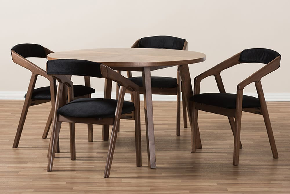 Baxton Studio - Wendy Dining Set - Walnut Sunburst Dining Set view 6