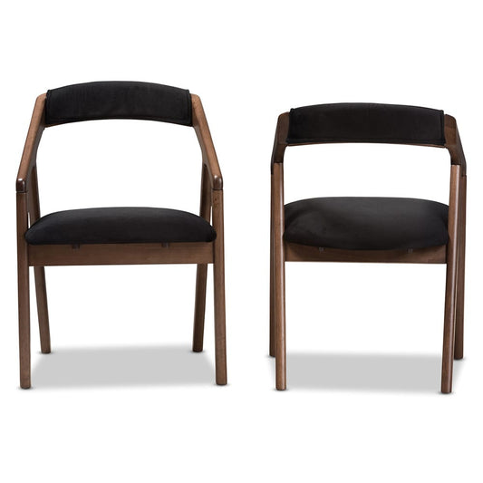 Baxton Studio - Wendy Set of 2 Dining Chairs in Black/Walnut Brown - Walnut Sunburst Dining Chair view 2