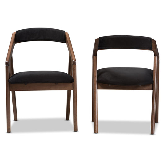 Baxton Studio - Wendy Set of 2 Dining Chairs in Black/Walnut Brown - Walnut Sunburst Dining Chair view 2