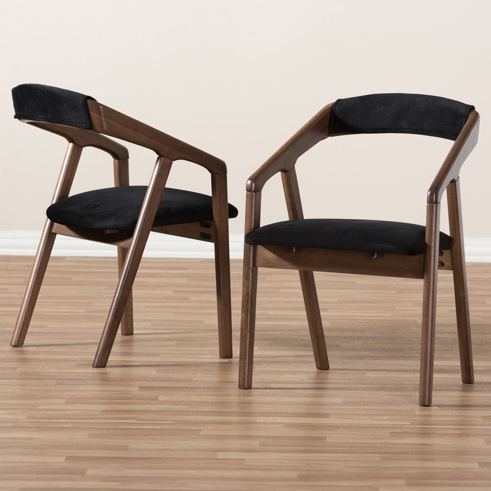 Baxton Studio - Wendy Set of 2 Dining Chairs in Black/Walnut Brown - Walnut Sunburst Dining Chair view 6