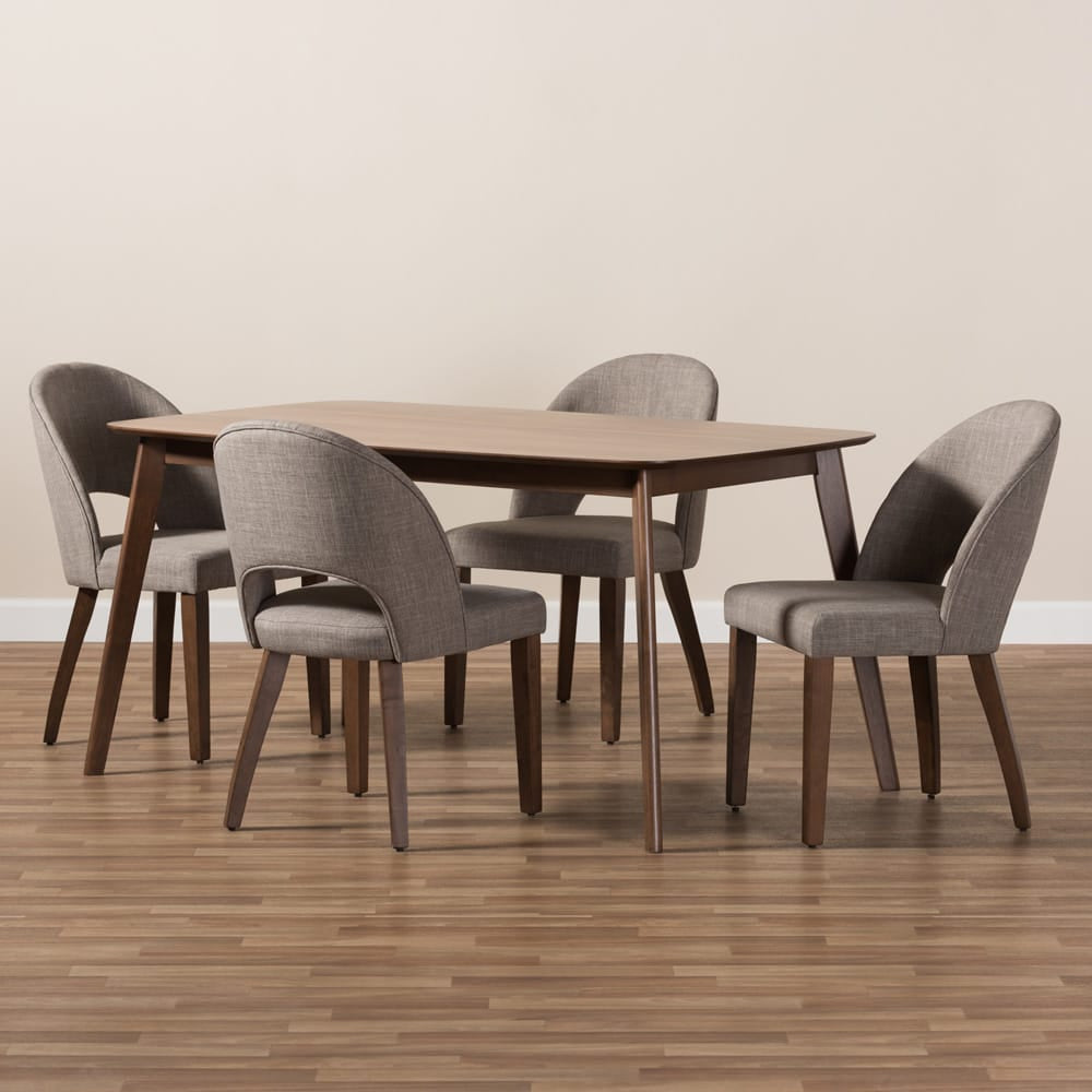 Baxton Studio - Wesley Dining Set in Light Grey/Walnut Brown - Wesley-Light Grey-5PC Dining Set view 5