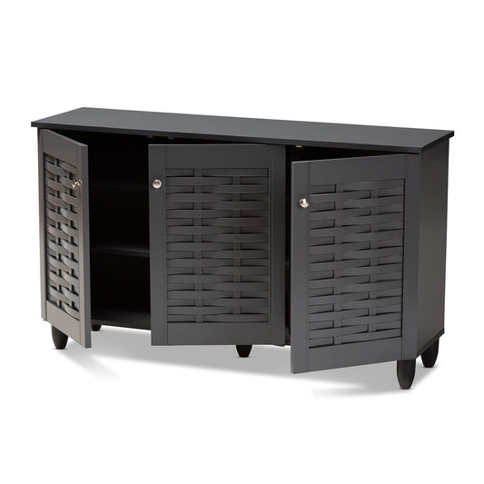 Baxton Studio - Winda Shoe Cabinet in Dark Gray - SC864573 B-Dark Grey-Shoe Cabinet view 2
