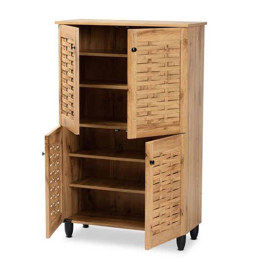 Baxton Studio - Winda Shoe Cabinet in Oak Brown/Black - SC864574 B-Wotan Oak view 2